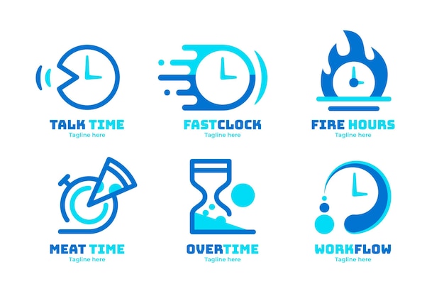 Flat design time logos pack