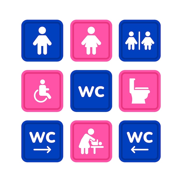 Flat design toilet icons label collection