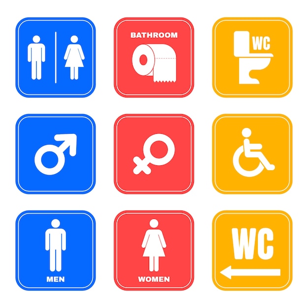 Flat design toilet icons label collection