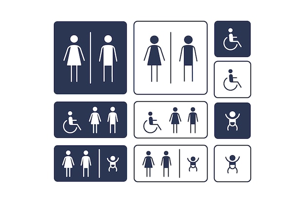 Vector flat design toilet icons label collection