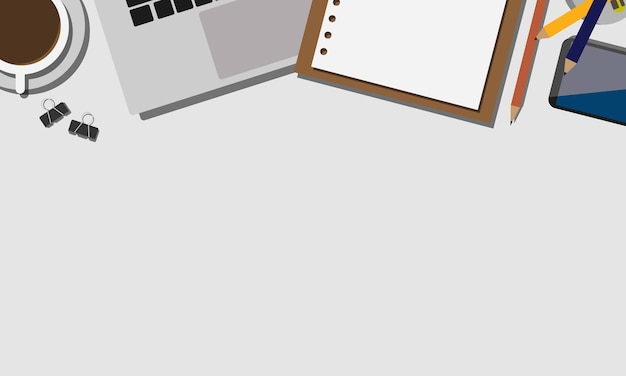Vector flat design top view of business desk with copy space