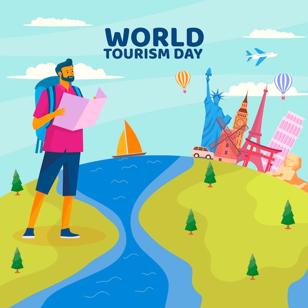 Flat design tourism day concept