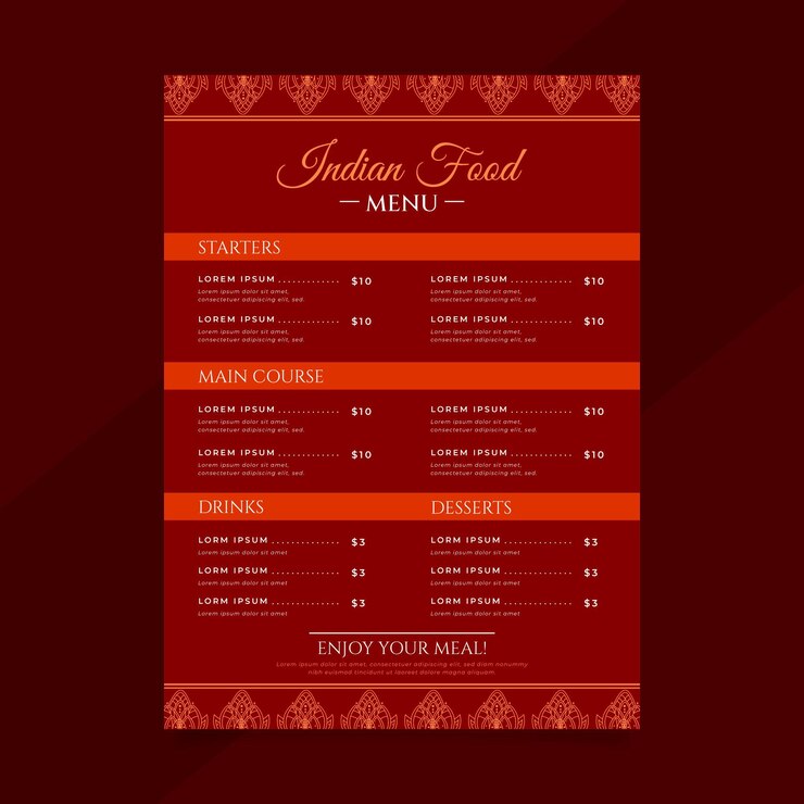 Vector flat design traditional indian restaurant menu template