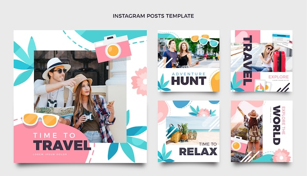 flat design travel adventure instagram posts