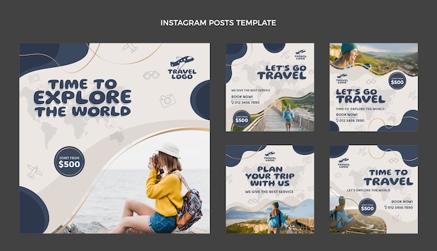 Vector flat design travel adventure instagram posts