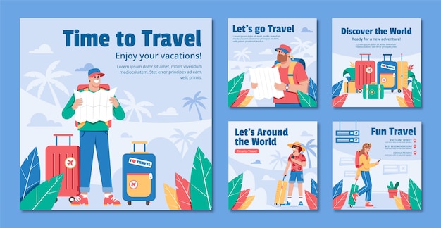 Vector flat design travel adventure  instagram posts