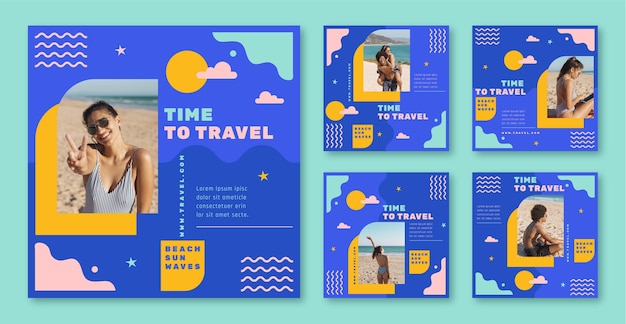 Vector flat design travel adventure  instagram posts