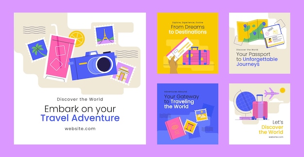 Flat design travel adventure instagram posts