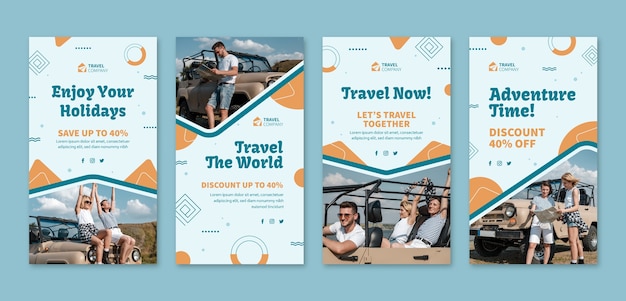 Vector flat design travel adventure instagram stories template