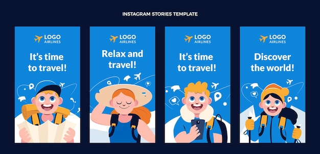 Vector flat design travel adventure instagram stories