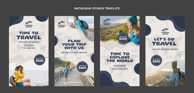 Vector flat design travel adventure instagram stories