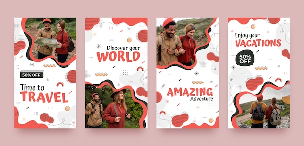 Vector flat design travel  adventure   instagram stories