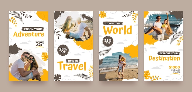 Vector flat design travel adventure instagram stories