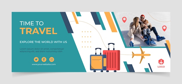 Vector flat design travel agency facebook cover with baggage