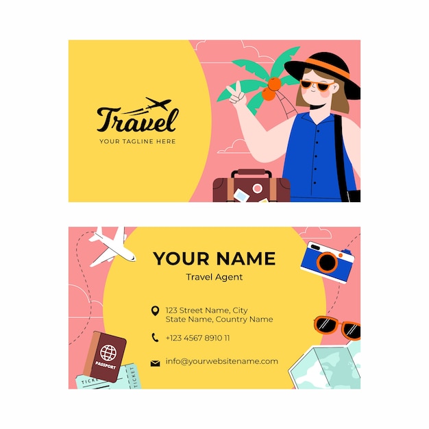 flat design travel agency horizontal business card
