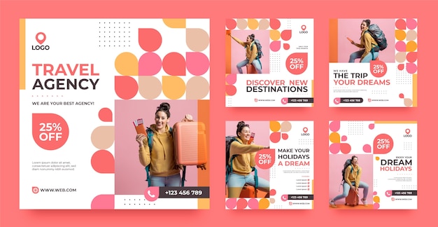 Vector flat design travel agency instagram posts