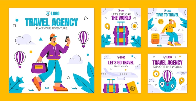 Vector flat design travel agency instagram posts