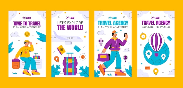 Vector flat design travel agency instagram stories