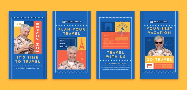 Vector flat design travel agency instagram story set