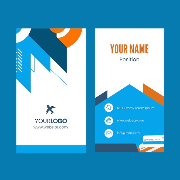 Flat design travel agency vertical business card