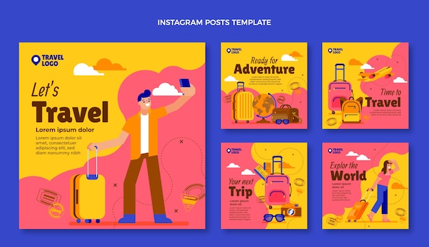 Post di instagram di viaggio design piatto