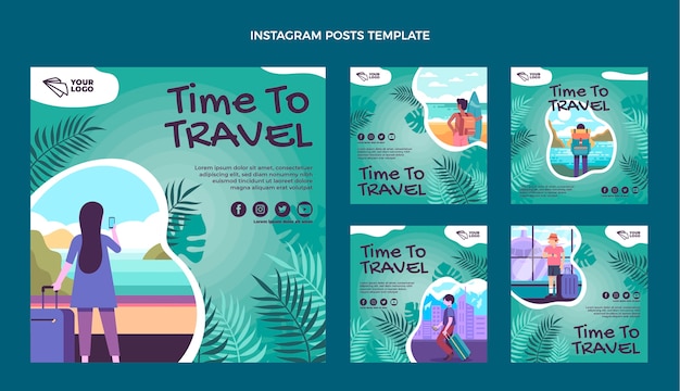 Vettore post di instagram di viaggio design piatto