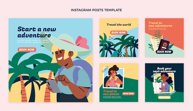 Vettore post di instagram di viaggio design piatto