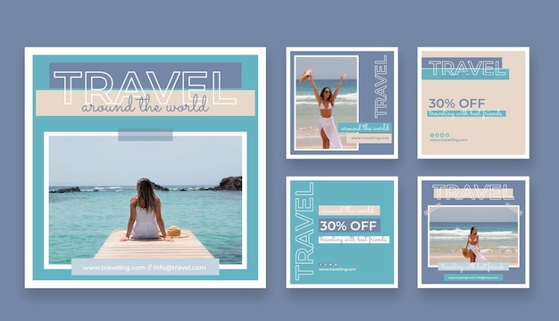 Vector flat design travel instagram posts