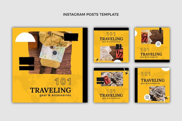 Flat design travel instagram posts