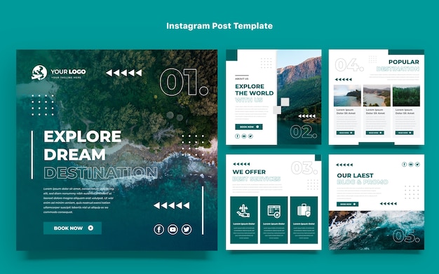 Flat design travel instagram posts