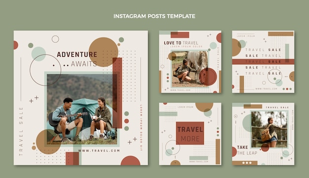 Vector flat design travel instagram posts