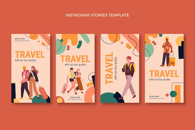 Vettore pacchetto di storie di instagram di viaggio dal design piatto