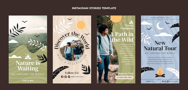 Flat design travel instagram stories set