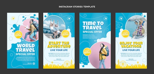 Vettore modello di storie di instagram di viaggio di design piatto