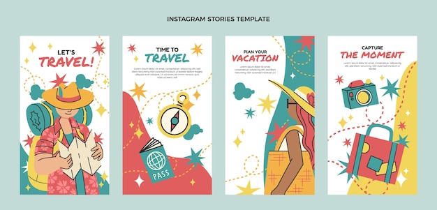 Flat design travel instagram stories template