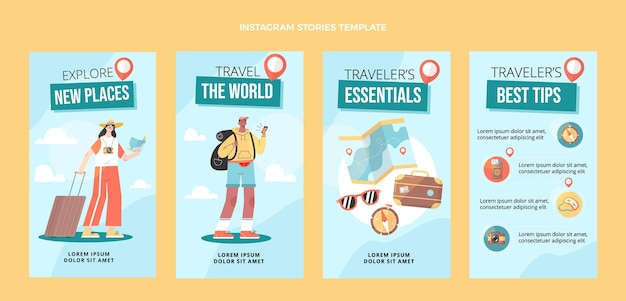 Flat design travel instagram stories template