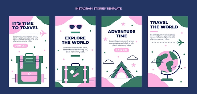 Storie di instagram di viaggio dal design piatto