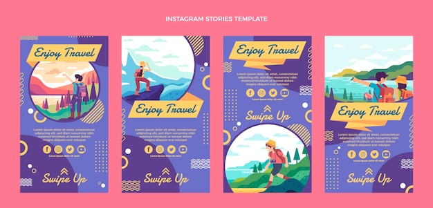 Storie di instagram di viaggio dal design piatto