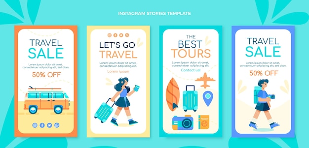 Storie di instagram di viaggio dal design piatto