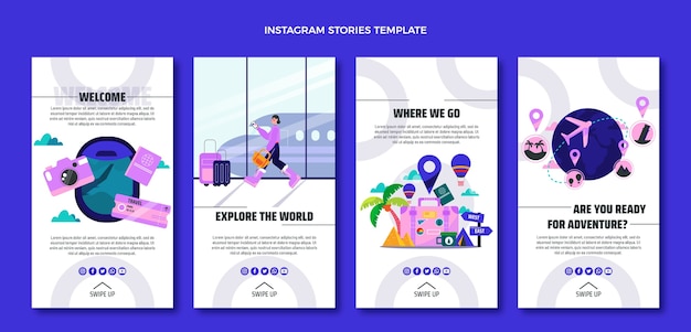 Vector flat design travel instagram stories