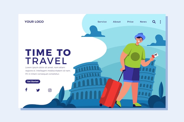 Flat design travel landing page