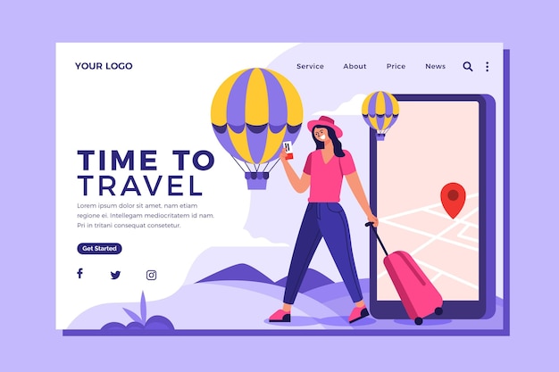 Flat design travel landing page