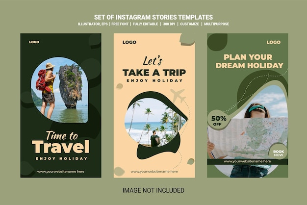 Modello di viaggio design piatto di storie di instagram