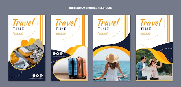 Vector flat design travel time instagram stories