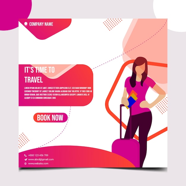 Vector flat design traveling agency social media posts template