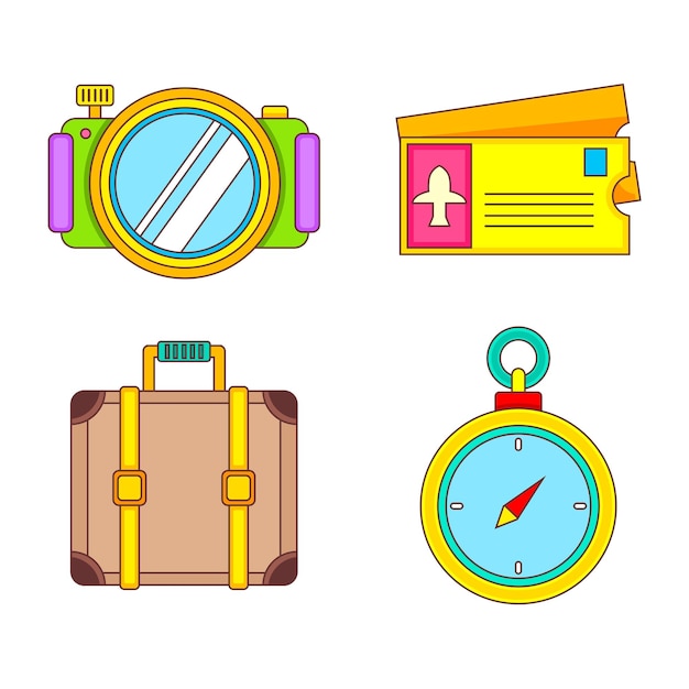 Flat design of traveling items set in cartoon style