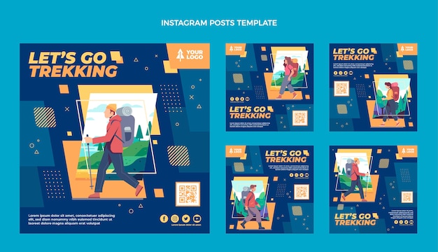 Vettore post instagram trekking design piatto