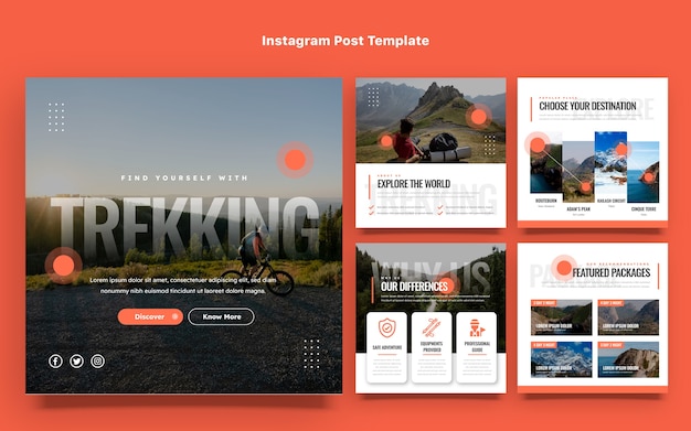 Vector flat design trekking instagram post