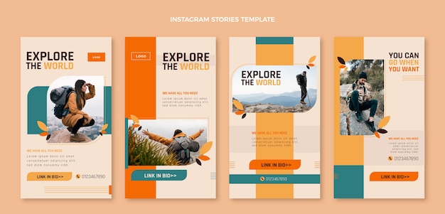 Vector flat design trekking instagram stories