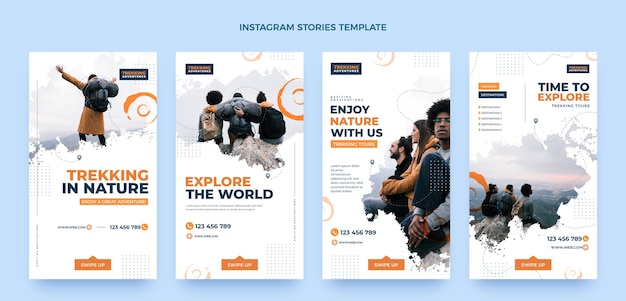 Vector flat design trekking instagram stories